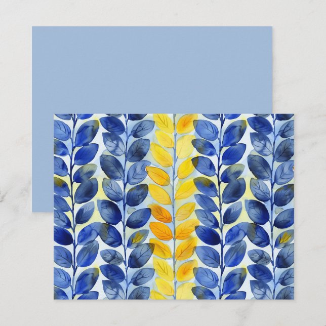 Tarjeta Pequeña Hojas amarillas y azules (Anverso / Reverso)