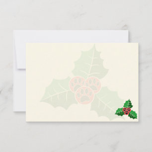 Tarjeta Pequeña Hojas de Acebo de Navidad Blanco Crema Huellas de