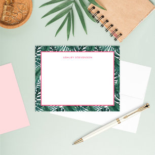 Tarjeta Pequeña Hojas de Monstera de Palma Tropical Rosa Nombre Pe