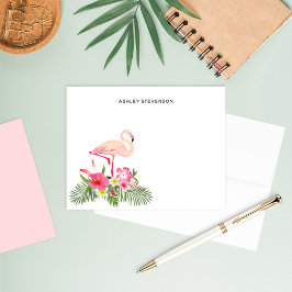 Tarjeta Pequeña Hojas de Palma Tropicales Flamenco Rosa Nombre Per