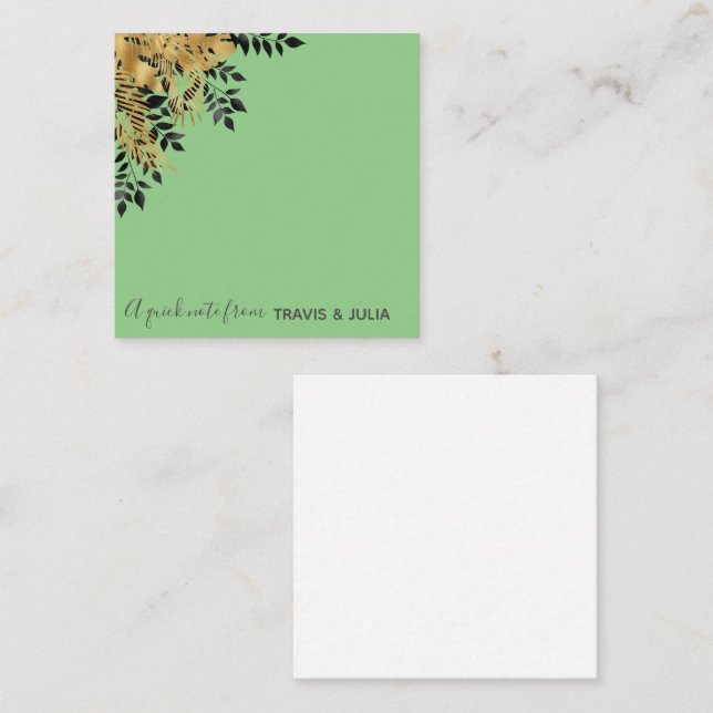 Tarjeta Pequeña Hojas tropicales Glam Black & Gold (Anverso / Reverso)