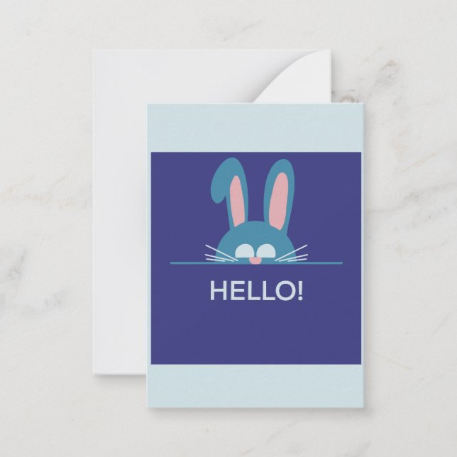 Tarjeta Pequeña Hola conejo azul de Pascua (Anverso)