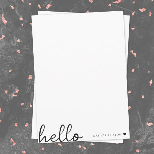Tarjeta Pequeña Hola mínima   Moderno Corazón Limpio Blanco Simple