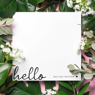 Tarjeta Pequeña Hola mínima   Moderno Corazón Limpio Blanco Simple