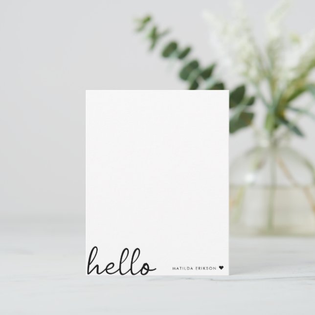 Tarjeta Pequeña Hola mínima | Moderno Corazón Limpio Blanco Simple (Anverso de pie)