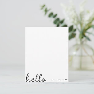 Tarjeta Pequeña Hola mínima   Moderno Corazón Limpio Blanco Simple