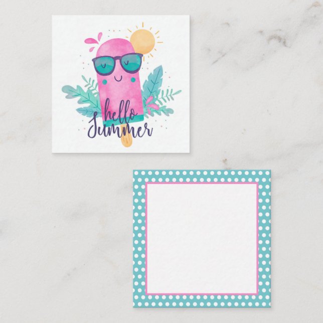 Tarjeta Pequeña Hola Verano Sol y Helado (Anverso / Reverso)