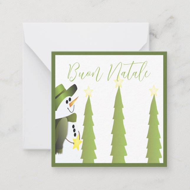 Tarjeta Pequeña Hombre De Nieve Con Verde Y Estrellas (Anverso)
