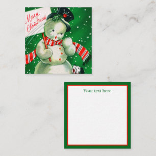 Tarjeta Pequeña hombre de nieve de Navidad retro vintage añadir te