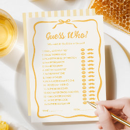 Tarjeta Pequeña Honey Bridal Shower Guess Who Party Game Card