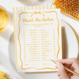 Tarjeta Pequeña Honey Bridal Shower Would She Rather Game Card