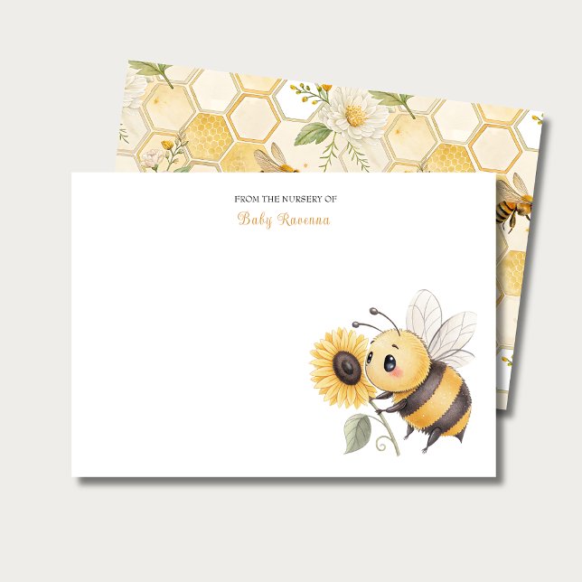 Tarjeta Pequeña Honeycomb Floral Bee Custom Name Nursery  (Subido por el creador)