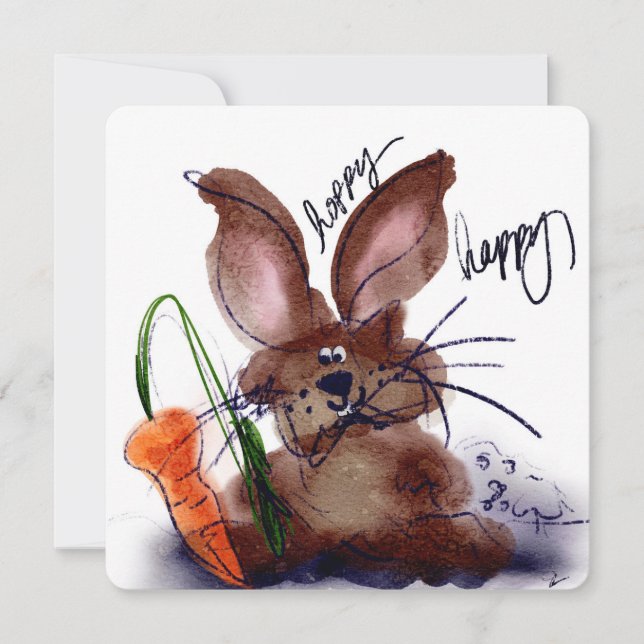 Tarjeta Pequeña Hoppy Happy Easter Watercolor Bunny Notecard (Anverso)