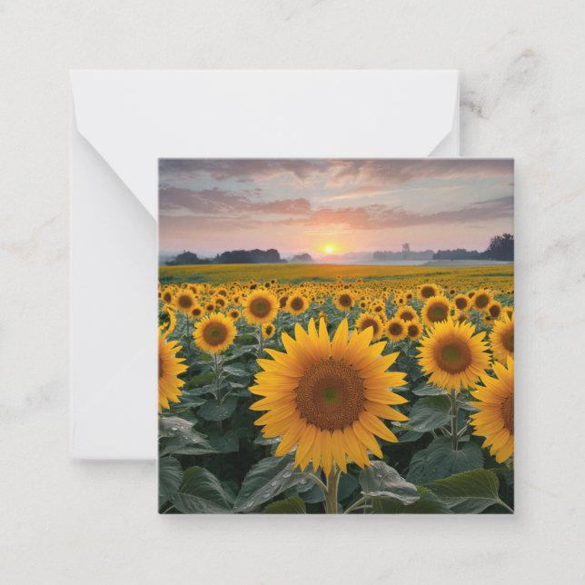 Tarjeta Pequeña Horizonte radiante: girasoles al amanecer (Anverso)