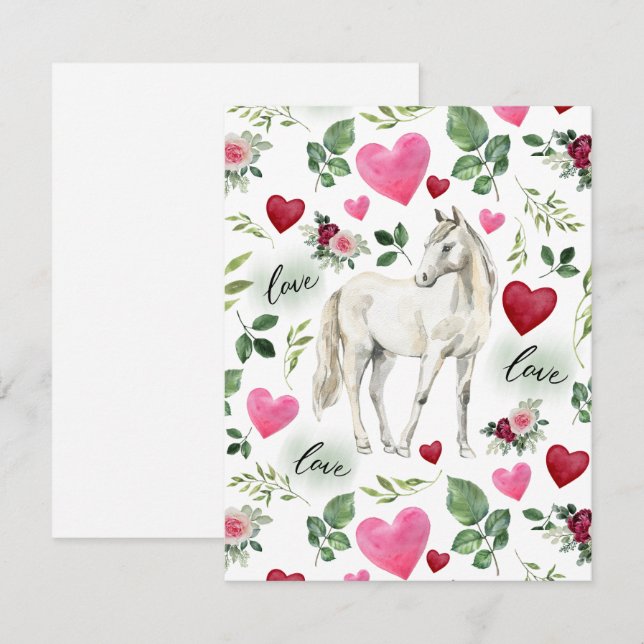 Tarjeta Pequeña Horse Love Valentine’s Day Card in White (Anverso / Reverso)
