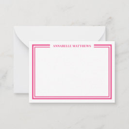 Tarjeta Pequeña Hot Pink Two Border Minimalist Name Monogram
