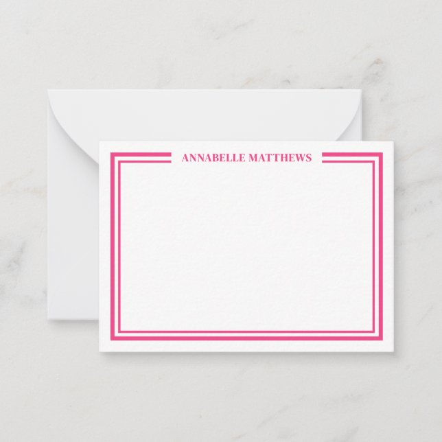 Tarjeta Pequeña Hot Pink Two Border Minimalist Name Monogram (Anverso)