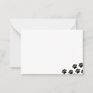 Tarjeta Pequeña Huellas de cachorro negro en blanco