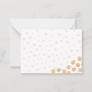 Tarjeta Pequeña Huellas de cachorro pintado corazones rojos