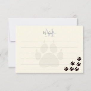 Tarjeta Pequeña Huellas de Garra de Gato Negro Monograma Crema