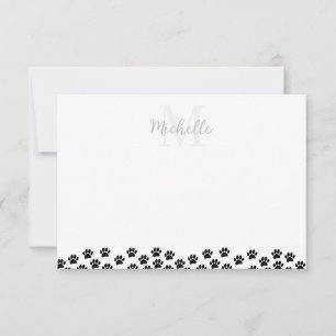 Tarjeta Pequeña Huellas de pata de mascota negras Monograma person