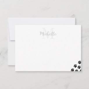 Tarjeta Pequeña Huellas de pata de mascota negras Monogramadas sim