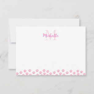Tarjeta Pequeña Huellas de patas de mascotas rosadas personalizada