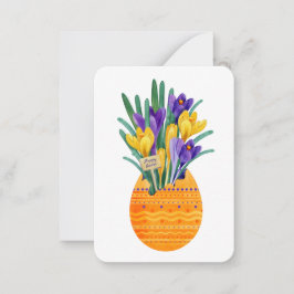 Tarjeta Pequeña Huevo de Pascua Feliz y Flores de Crocus Amarillas
