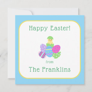 Tarjeta Pequeña Huevos de pollito de Pascua y azul brillante
