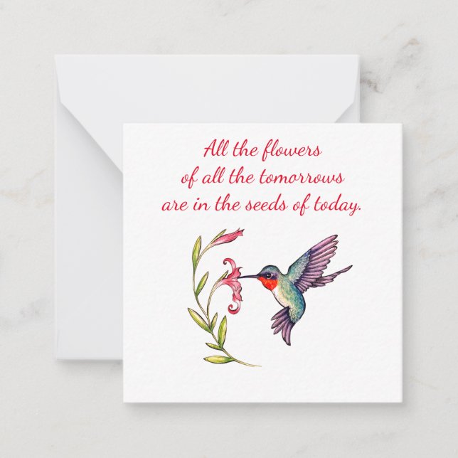 Tarjeta Pequeña Hummingbird notecard 2.5 x 2.5 (Anverso)