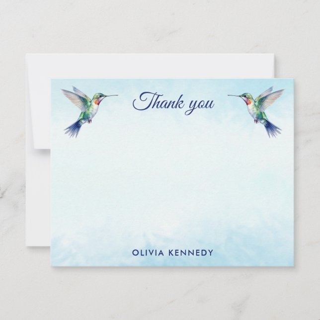 Tarjeta Pequeña Hummingbird personalizado Blue Watercolor (Anverso)