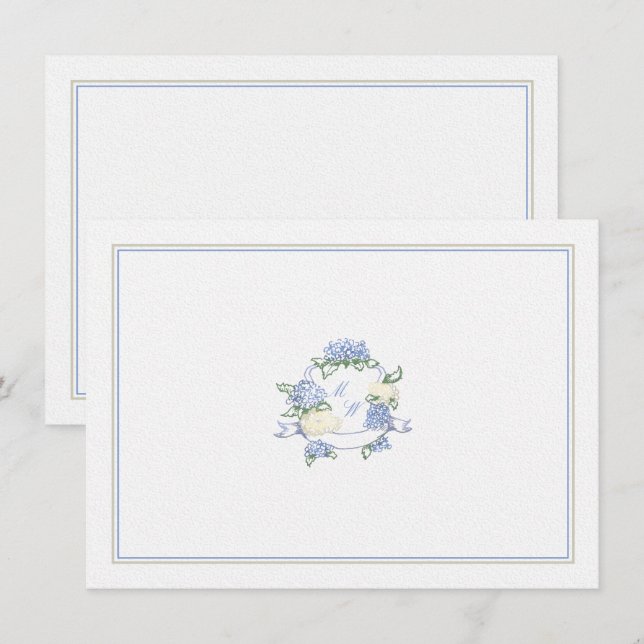 Tarjeta Pequeña Hydrangea Escudo Dusty Blue Classic Boda (Anverso / Reverso)