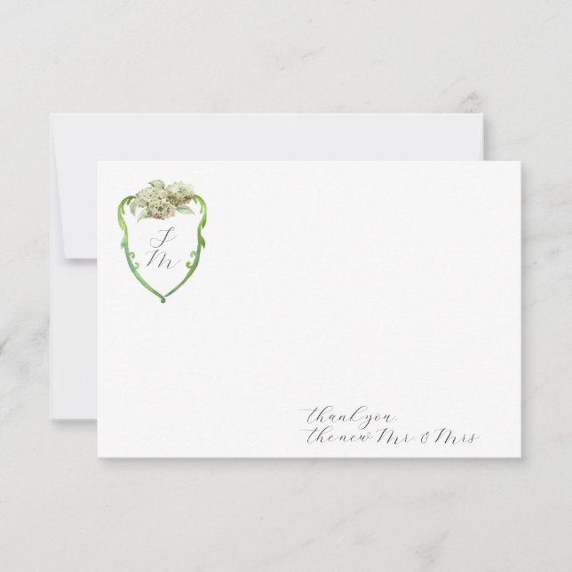 Tarjeta Pequeña Hydrangea Wedding Monogram Thank You Stationery (Anverso)
