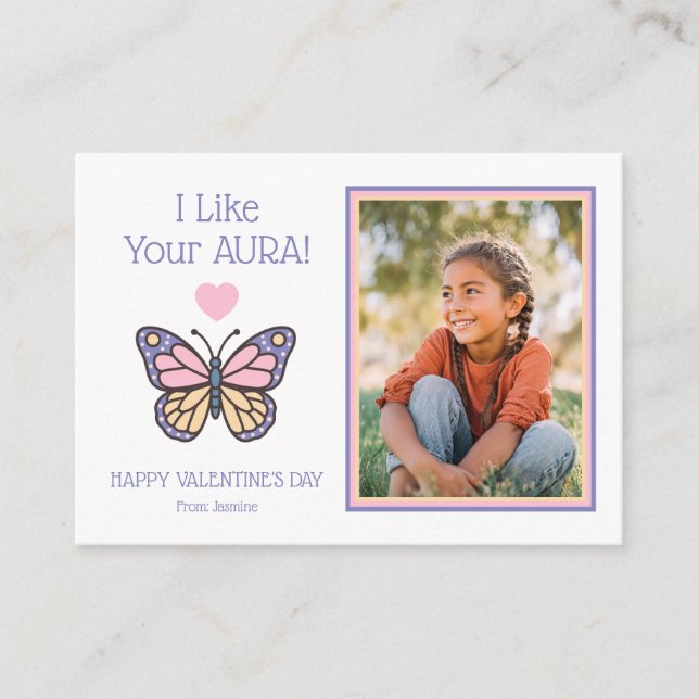 Tarjeta Pequeña I Like Your AURA Kids Classroom Photo Valentine's (Anverso)