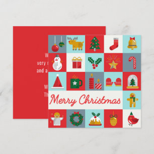 Tarjeta Pequeña Iconos de Navidades de invierno alegres y retro