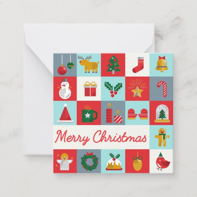 Tarjeta Pequeña Iconos de Navidades de invierno alegres y retro (Anverso)