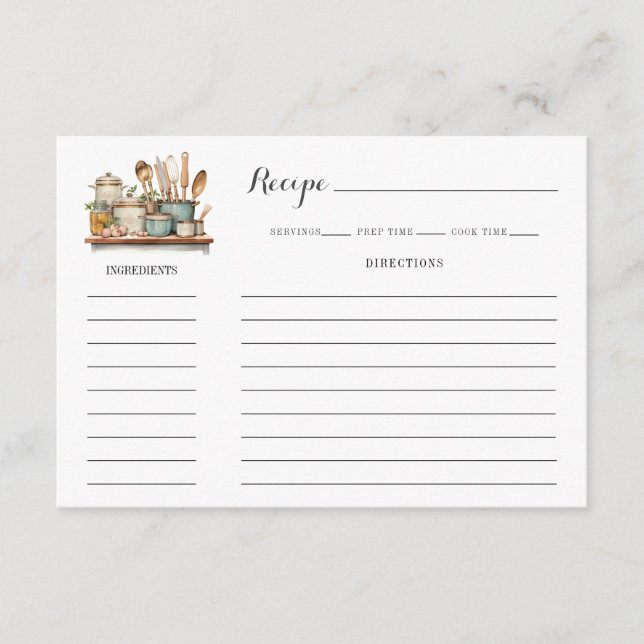 Tarjeta Pequeña Illustrated Kitchen Recipe Card Template (Anverso)