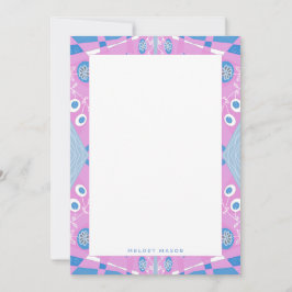 Tarjeta Pequeña Ilustracion Chintz Bohemio Nombre Blanco Azul Rosa