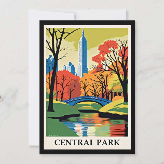 Tarjeta Pequeña Ilustracion colorido de Central Park (Anverso)