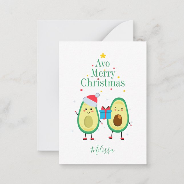 Tarjeta Pequeña Ilustracion de aguacate navideño personalizado (Anverso)