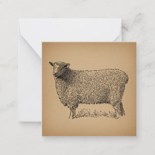 Tarjeta Pequeña Ilustracion de Arte de Oveja Clásico Animal de gra