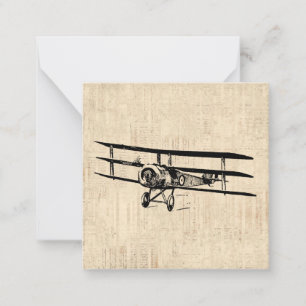 Tarjeta Pequeña Ilustracion de avión antiguo antiguo de vintage