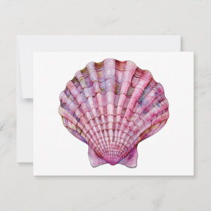 Tarjeta Pequeña Ilustracion de concha rosa con acuarela vibrante