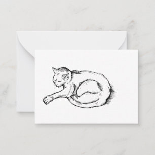 Tarjeta Pequeña Ilustración de gato durmiendo, arte de dibujo a pl