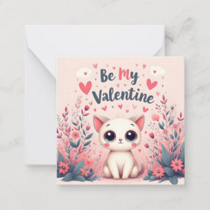 Tarjeta Pequeña Ilustración de gato lindo sé mi San Valentín