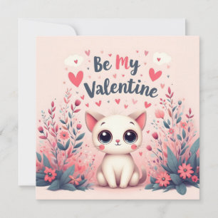 Tarjeta Pequeña Ilustración de gato lindo sé mi San Valentín