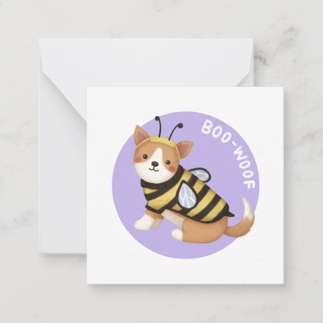 Tarjeta Pequeña Ilustracion de Halloween: Boo-Woof (Corgi galés) (Anverso)