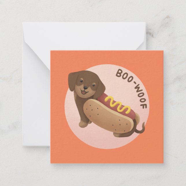 Tarjeta Pequeña Ilustracion de Halloween: Boo-Woof (Dachshund) (Anverso)
