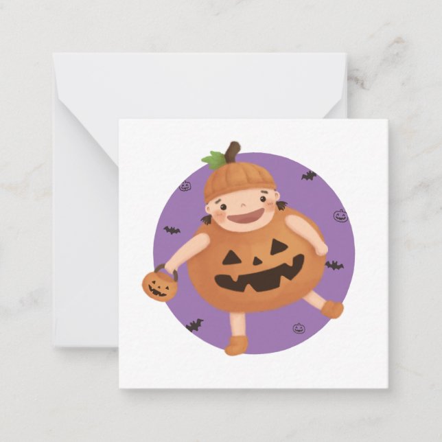 Tarjeta Pequeña Ilustracion de Halloween: Chica de calabaza (Anverso)