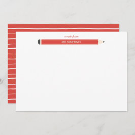 Tarjeta Pequeña Ilustración de lápiz papelería de la maestra de es